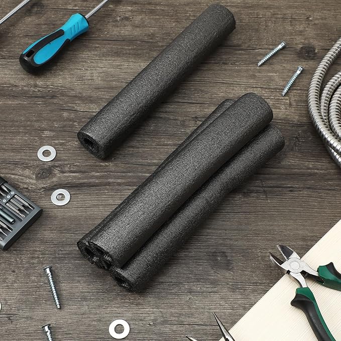 Amylove 12 Pcs 3.3 Feet Foam Pipe Insulation Foam Tube Insulating Water Pipe Pool Swim Noodles Pre Slit Heat Preservation Pipes Covers for Tubing Outdoor Winter Freeze Protection(Black,3/4 Inch)