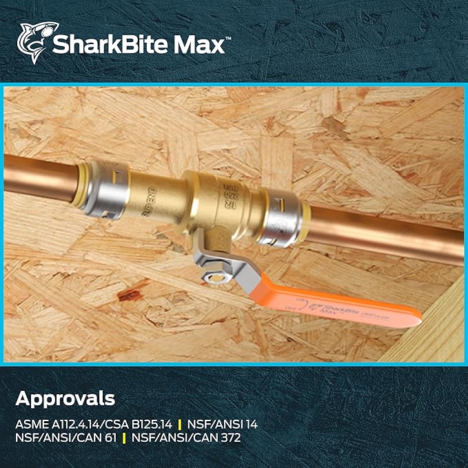 SharkBite Max 1 x 1 Inch Push-to-Connect Slip Ball Valve, Brass Plumbing Fitting, Copper, CPVC, UR24737