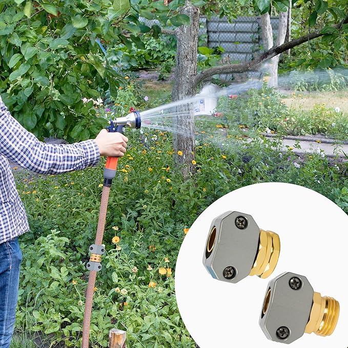 Garden Hose Repair Kit, 5 Sets Aluminum Alloy Garden Hose End Mender Kit with Zinc Clamp, Male and Female Repair Connector Fittings Fit 3/4 Inch and 5/8 Inch