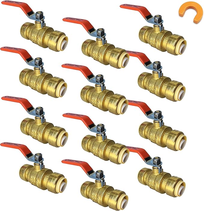 PROCURU 12-Pack 3/4-Inch PushFit Forged Brass Ball Valve, Push-to-Connect Full Port, Heavy Duty Valve for Copper, PEX, CPVC, Certified Safe (8X8314-12P)