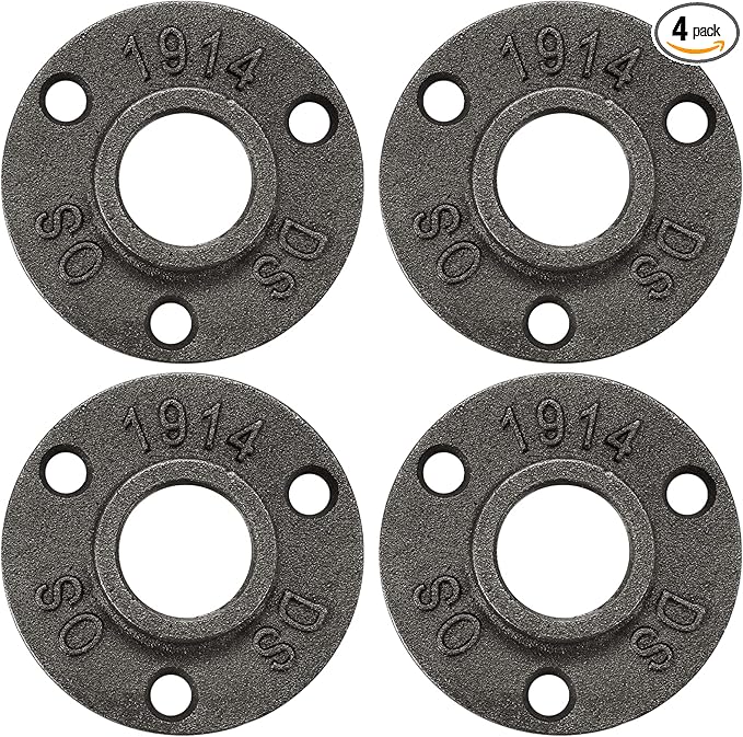 3/4" Floor Flange, Home TZH Malleable Iron Threaded Pipe Flange Fittings for Industrial vintage style, Flanges with Threaded Hole for DIY Project/Furniture/Shelving Decoration(4 Pack)