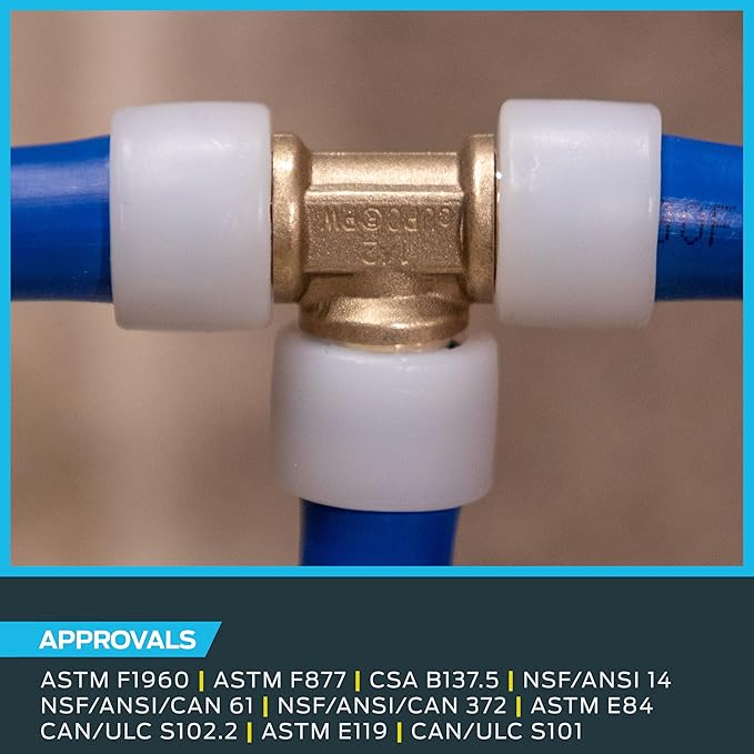 SharkBite 3/4 Inch x 3/4 Inch x 1/2 Inch Expansion Reducing Tee Fitting for PEX-A Pipe, Brass Plumbing Fittings, Reducing Tee for PEX-A Tubing, UAB412LFA