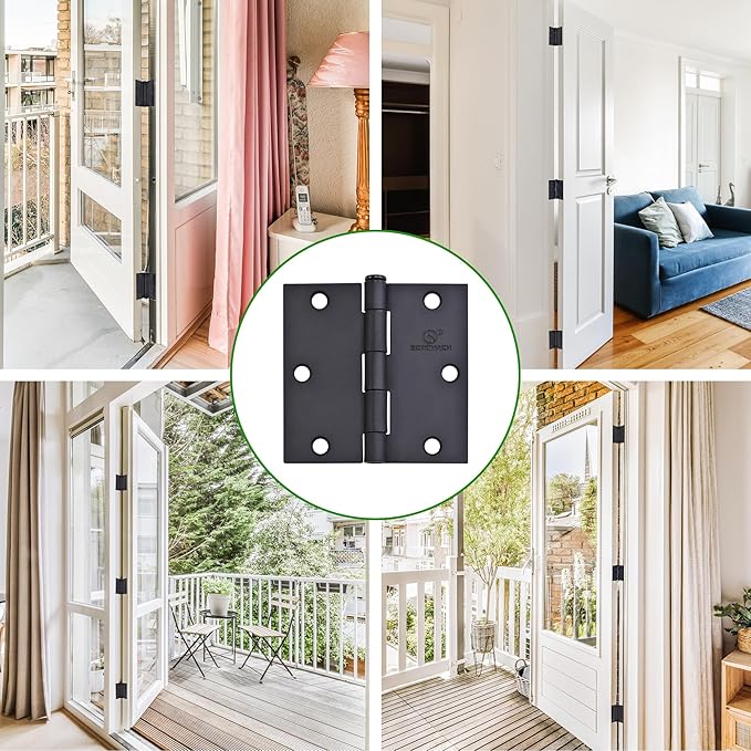 Door Hinge 3 1/2 Inch Interior Door Hinges Satin Nickel 3.5 Inch Interior Hinges Flat Iron Hinge 3 ½"x 3 ½" Door Hardware Square Corner -18 Pieces