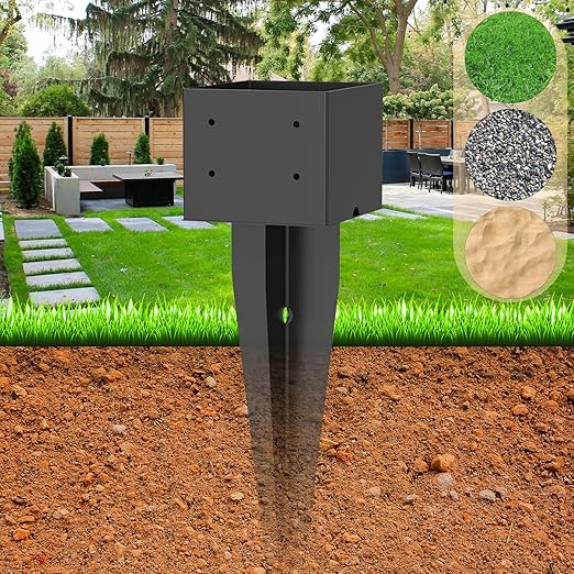 1 Pcs 6"x6" Fence Post Anchor,(Internal 5.6"x5.6"),Metal Fence Post Anchor Ground Spike 17" with Black Powder-Coated,Fence Stakes Post Base for Deck,Fence,Porch,Railing,Mailbox.