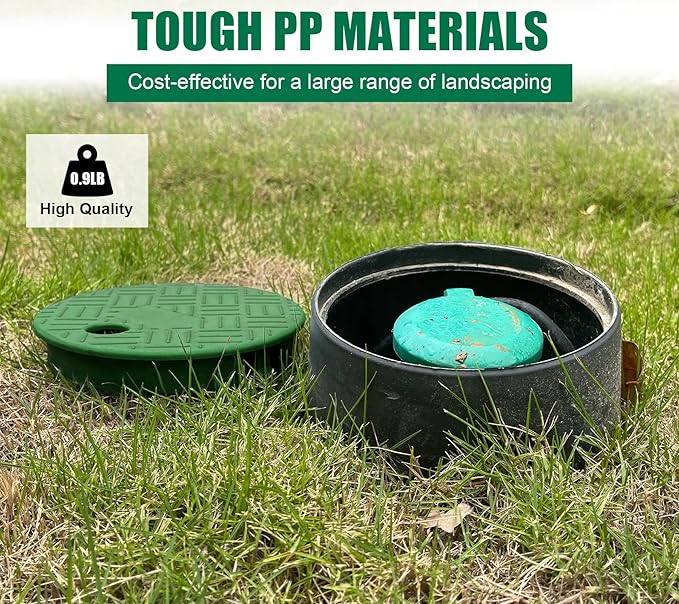 24 Sets Durable PP Valve Boxes-Anti Slip 6 in Sprinkler Valve Box,Water Meter Boxes Plastic Round Irrigation Box for Garden Yard Outdoor Lawn Grassland In Ground Farm,Green&Black