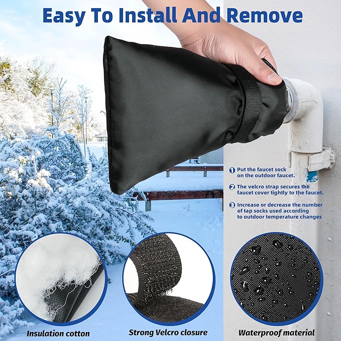 Outdoor Faucet Covers for Winter Freeze Protection 4 Pack Reusable Garden Faucet Cover Socks for Various Faucet Water Spigot Pipe Hose Bib,Waterproof Insulated Anti-Freeze Covers-Velcro