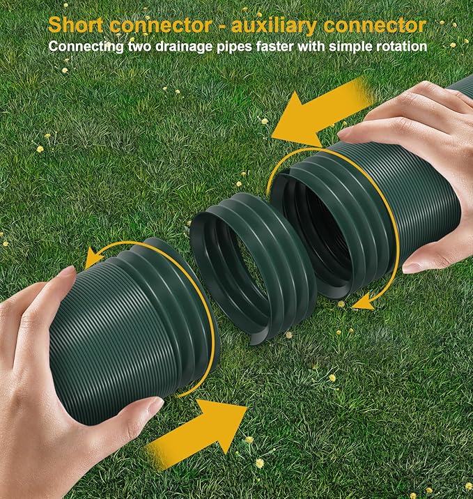 Rain Gutter Downspout Extensions, Downspout Extender for Rainwater Drainage Flexible, Extendable 58"+66" Down Spout Drain Extension Pipes (2 Pack, Green)