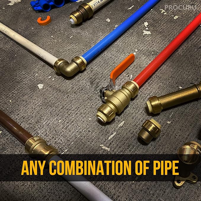 [10-Pack] PROCURU 3/4" Pushfit 90-Degree Elbow, Push-to-Connect Brass Plumbing Fitting for Copper, PEX, CPVC, PE-RT Pipes (8X2014-10P)