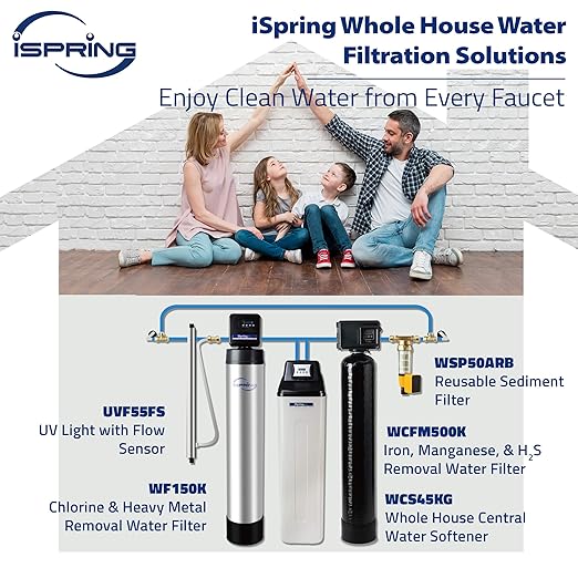 iSpring WCS45KG Whole House Water Softener System, 45,000 Grain High Capacity with Backwash Feature, SGS-Tested, for Homes & Businesses