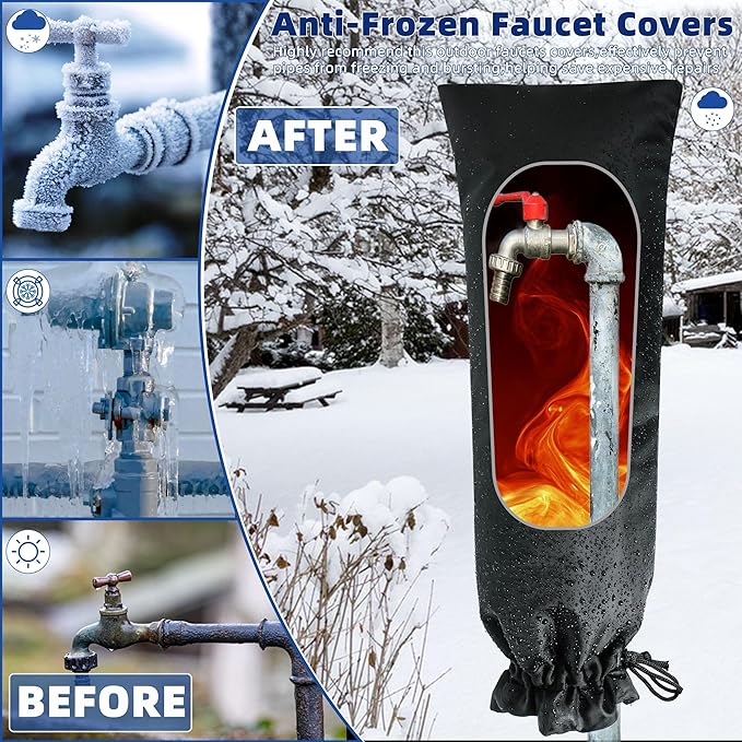 Outdoor Faucet Covers for Winter Freeze Protection 2 Pack Reusable Garden Faucet Cover Socks for Various Faucet Water Spigot Pipe Hose Bib,Waterproof Insulated Anti-Freeze Covers-XL