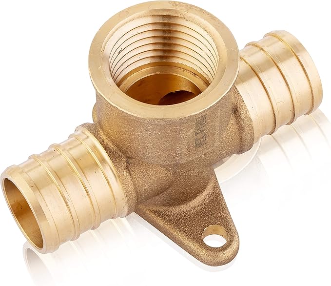 EFIELD 3/4" Pex X 3/4" Pex X 1/2" Female NPT Threaded Drop-ear Tee, Brass Crimp Fitting, ASTM F1807,(PEX1807173)