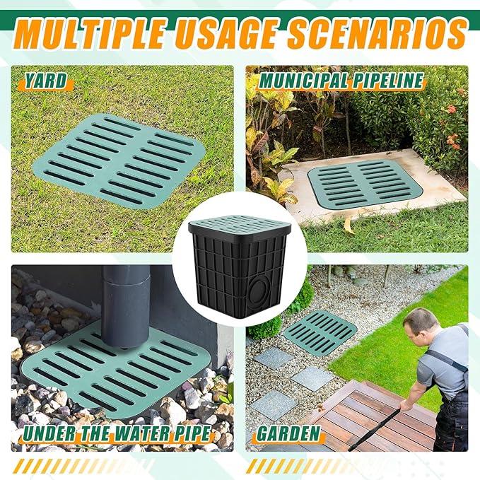 Catch Basin with Grate 15 x 15 x 15 Inch Square Large Catch Basin for Drainage with Debris Basket French Drain Without Reserved Hole for Yard, Downspout, Lawn, Municipal Pipeline