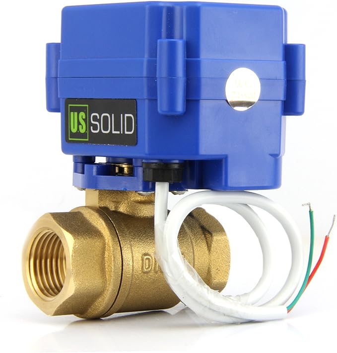 U.S. Solid Motorized Ball Valve- 1/2" Brass Ball Valve with Full Port, 9-24V AC/DC and 2 Wire Auto Return Setup