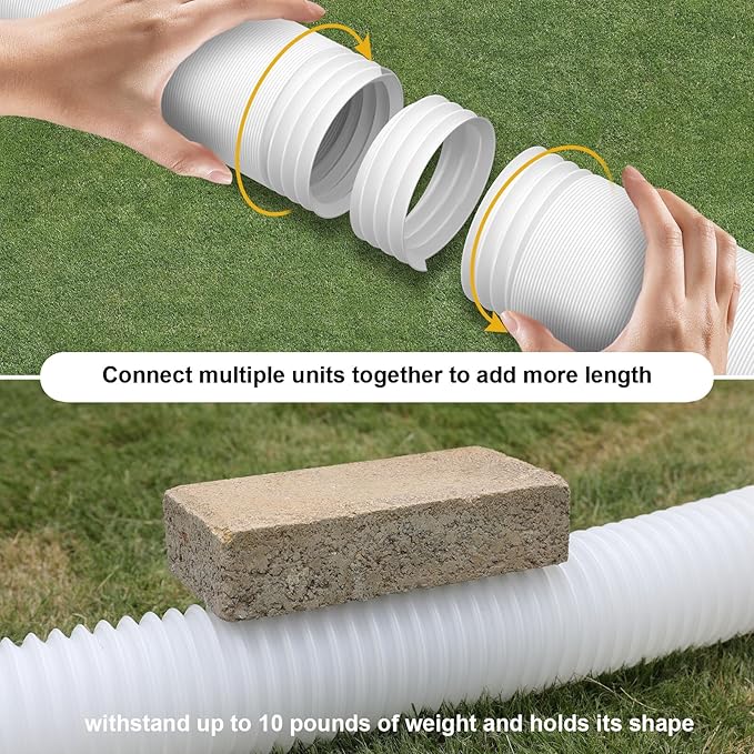 2 Pack Rain Gutter Downspout Extensions, Flexible Downspout Extender with 58"+68" Extendable Pipes for Rain Water Drainage, Durable Down Spout Drain Extension with Connector (White)