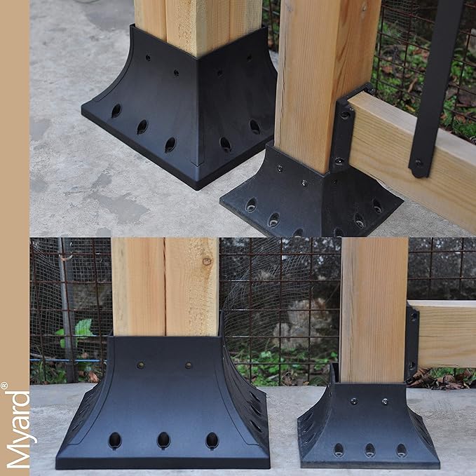 Myard PNP116060 6x6 Post Base Cover (Actual 5.5x5.5 Inches) Post Skirt Flange with Stainless Steel Screws, Post Bracket for Deck Porch Handrail Railing Support Trim Post Anchor (Qty 4, Black)