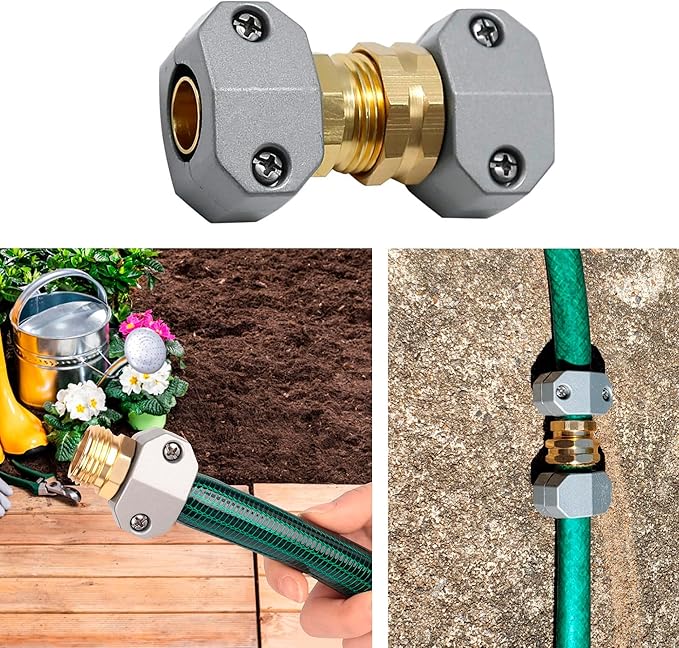 Garden Hose Repair Kit, 5 Sets Aluminum Alloy Garden Hose End Mender Kit with Zinc Clamp, Male and Female Repair Connector Fittings Fit 3/4 Inch and 5/8 Inch