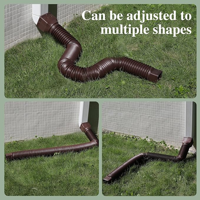 4 Pack Flexible Gutter Downspout Extensions Extendable from 21" to 67", Downspout Extender Comes with Adapters, Thickened Down spout Drain Extension for Rainwater Drainage(Brown)