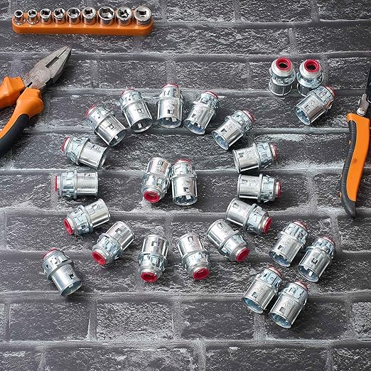 25 Pack Metal-Clad Cable Connectors, 3/8" Snap in Connectors Zinc Electrical Conduit Cable Connector for Steel and Aluminum Cables, Knockout Size 1/2'' Steel Construction