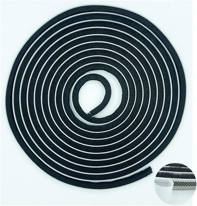 Adhesive Pile Weather Stripping, Weatherstrip Fuzzy Door Brush Strip for Sliding Sash Door Window Wardrobe Seal(33ft x11/32 Backing x 11/32 Brush inch, Black)