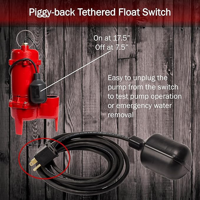 Red Lion RL-WCS50TA-24 1/2 HP 5600 GPH 115-Volt Cast Iron Sewage Pump and 24 x 24-inch Basin System, Red and Black, 14942756