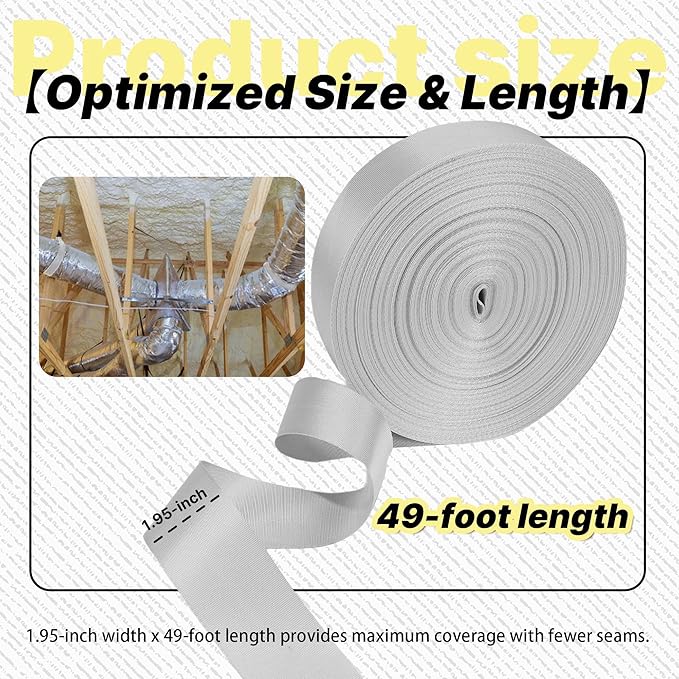 Heavy Duty Duct Strap – 1.95 in x 49 ft Grey Nylon Strapping for HVAC Duct, Durable Wrap Support Band for Building & Home Improvement