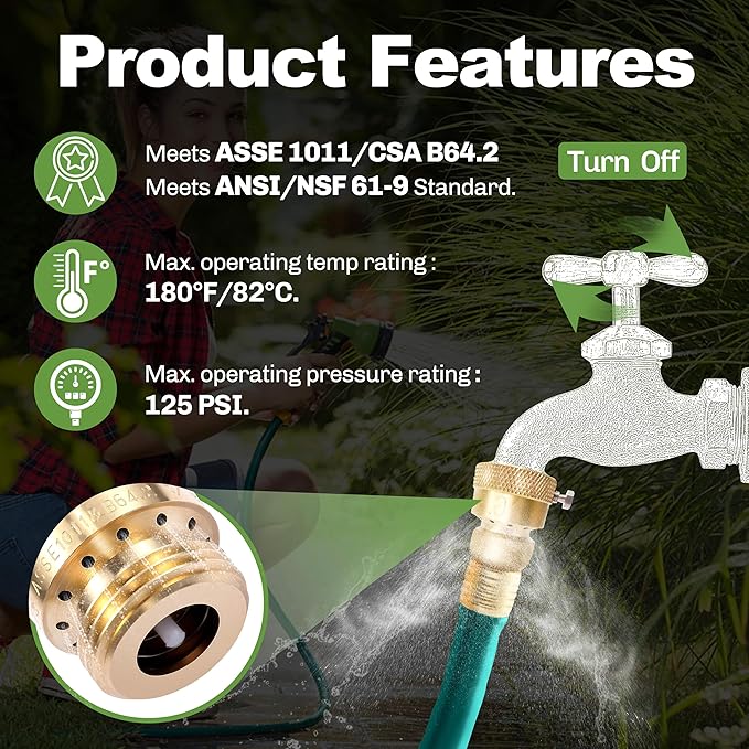 8 Pack Brass 3/4" Inch GHT Hose Bibb Connector Backflow Preventer Vacuum Breaker