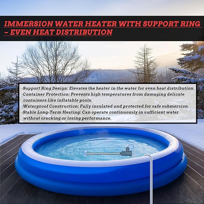 3500W 240V Inflatable Pool 316 Immersion Water Heater with Wifi Timer & Temp Control – Portable Submersible Heater for Spa, Bucket, Above-Ground Pool, Baptismal Pool, Hot Tub & Bathtub