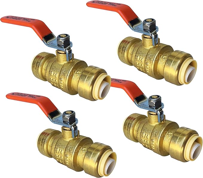 PROCURU 4-Pack 3/4-Inch PushFit Forged Brass Ball Valve, Push-to-Connect Full Port, Heavy Duty Valve for Copper, PEX, CPVC, Certified Safe (8X8314-4P)