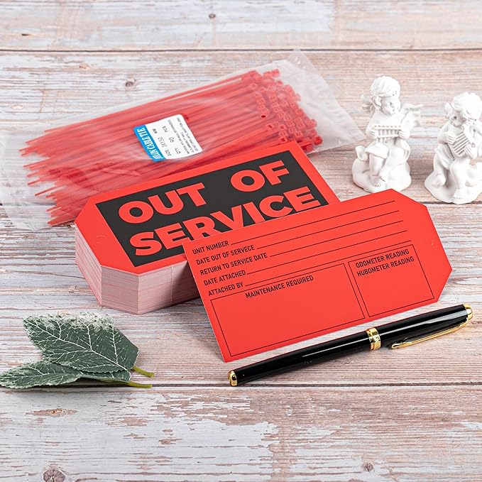 90Sets Out of Service Tags with Adjustable Zip Ties Repair Label for Machine Equipment Inspection Maintenance 5.51 X 2.76inch Red