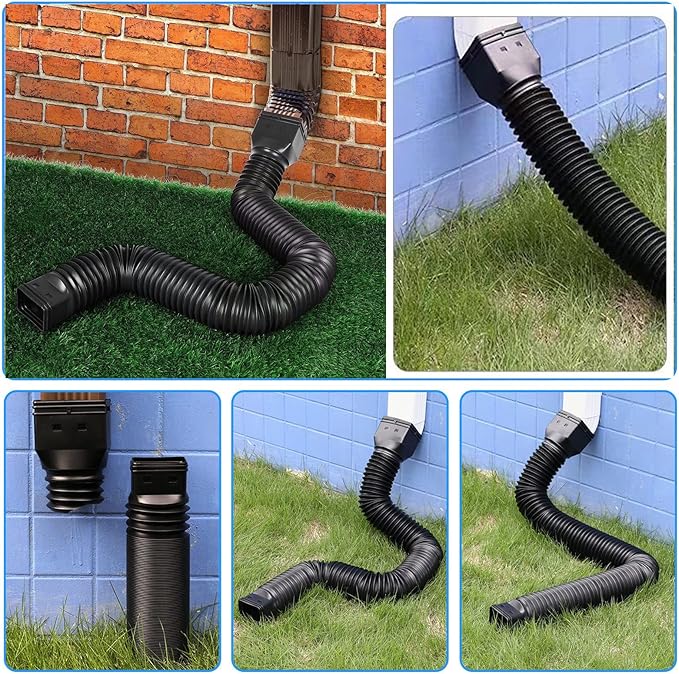 2 pack flexible rain gutter downspout extensions flexible, drain downspout extender,rainwater drainage ditch joint, can be extended from 21 inches to 68 inches (Black)
