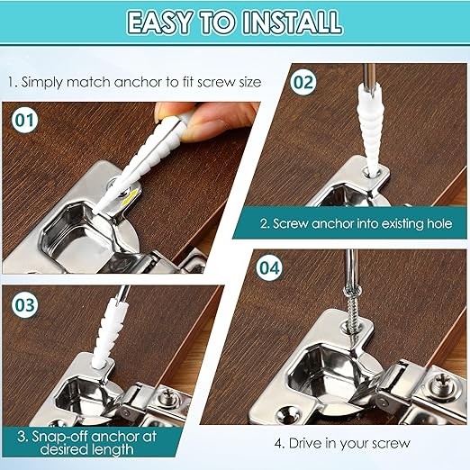 10 Pcs Wood Anchor, Stripped Screw Hole Repair Kit for Wood, Door, Fixing Stripped Screw Holes, Fits Wood Screws Sizes #2 to #16(White)