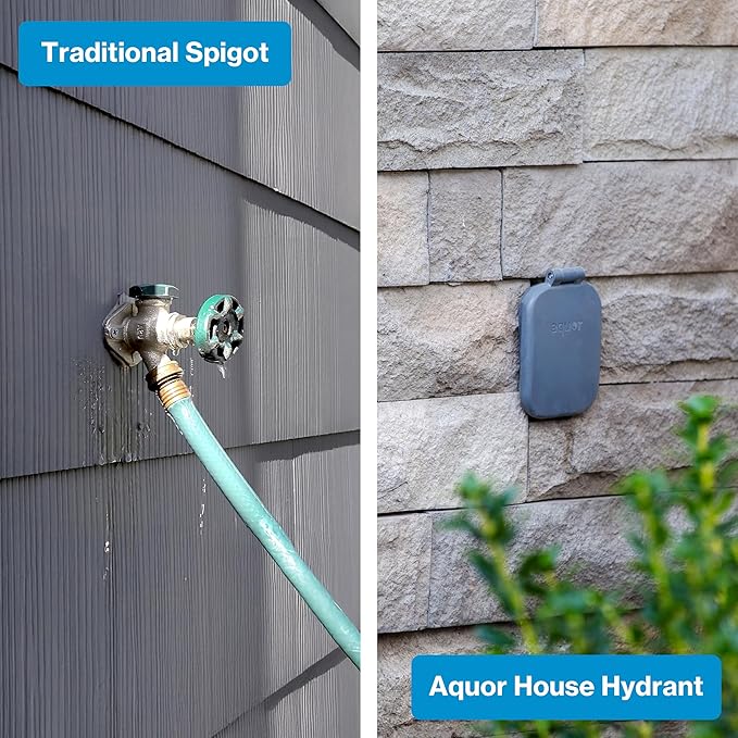 Aquor House Hydrant V2+ Frost Free Outdoor Faucet, Anti Siphon Valve with Quick Connect, Frost Proof Flush Wall Hose Bib, 10 inch Stem, 11-1/2 inch Install Depth, Slate Gray