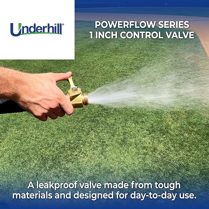 Underhill PowerFlow Brass Hose Shut Off Valve, 1-Inch Hose Thread NPSH, High Flow Cutoff End Attachment, Heavy-Duty Commercial Fittings, 48 GPM, CV10H