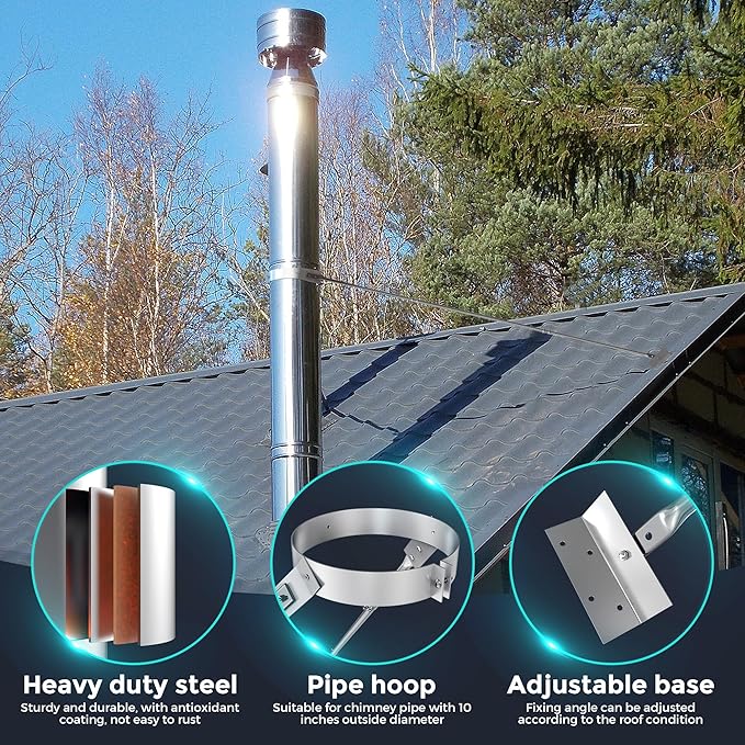 10" Extended Retractable Roof Chimney Stove Pipe Fixing Bracket, L/98", Compatible with 10" Diameter Chimney Pipe, Ensures Chimney Stability and Prevents Sway or Collapse, Silver