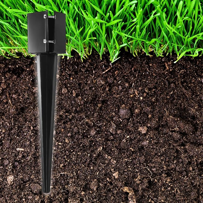4Pcs 24" Heavy Duty 4x4 Fence Post Anchor Ground Spike Metal Black Powder Coated - Mailbox Post Anchors. Length: 24 inches, Outer Dimension: 4” x 4” (Fit 3.5” x 3.5” Square Wood Post)
