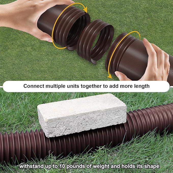 2 Pack Rain Gutter Downspout Extensions, Flexible Downspout Extender with 58"+68" Extendable Pipes for Rain Water Drainage, Durable Down Spout Drain Extension with Connector (Brown)