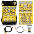 Hydraulic Pressure Test Kit, 5 Gauges, 16 Couplings incl. 3 Extra NPT (3/8", 1/2", 3/4"), 14 Tee Connectors, 5 Hoses, for Excavators, Loaders, Tractors, Forklifts, Construction & Mining