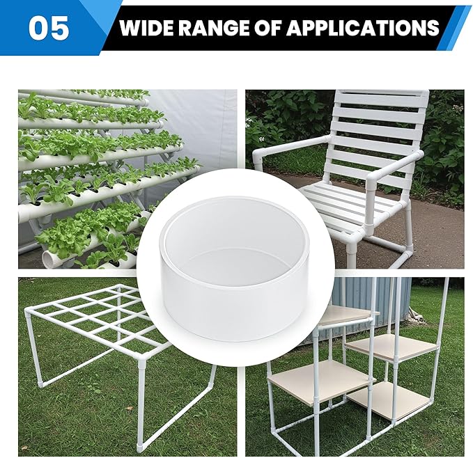 4“ PVC Pipe End Cap Fitting (Compatible with 4.5" OD), 4 Pcs End Caps, Schedule 40 Furniture Grade Pipe Plug for Building PVC Furniture DIY Garden Shelf