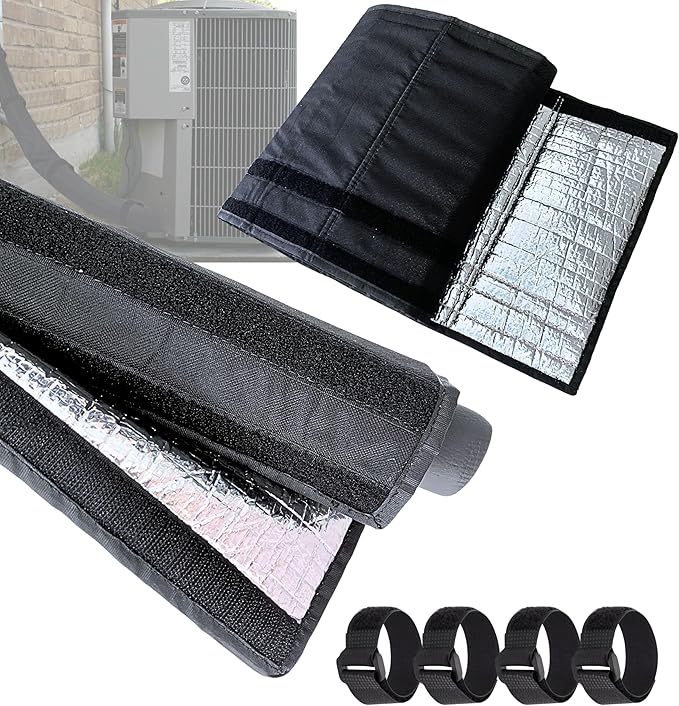 4 Layers HVAC AC Copper Pipe Insulation Cover, 78”x11.8” Oxford AC Pipe Covers, for Outdoor AC Lines, Electrical Cables, Wires, Prevents Freezing, Waterproof ,UV Resistant (Black)