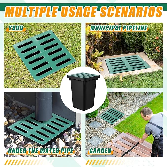 Catch Basin with Grate 15 x 15 × 24 Inch Square Large Catch Basin for Drainage with Debris Basket French Drain Without Reserved Hole for Yard, Downspout, Lawn, Municipal Pipeline