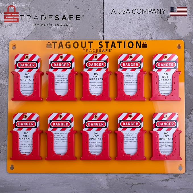 TRADESAFE Lockout Tagout Tags Station, 150 Danger Do Not Operate Tags Included, Wall-Mountable Loto Tags Board, 10 Impact-Resistant Holders, Acrylic Lockout Tagout Board