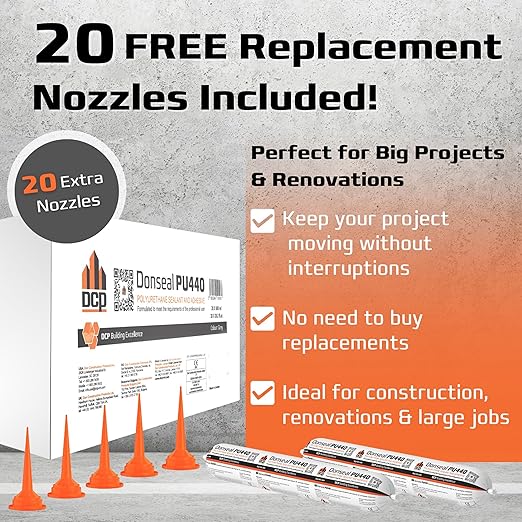 DCP Donseal PU440 Polyurethane Sealant for Concrete, Sidewalk 20 Pack with 20 Nozzles – Expansion Joint Filler, Non-Sag Caulk for Foundation, Walls, Sausage, 20.2 fl oz – Grey, Box of 20