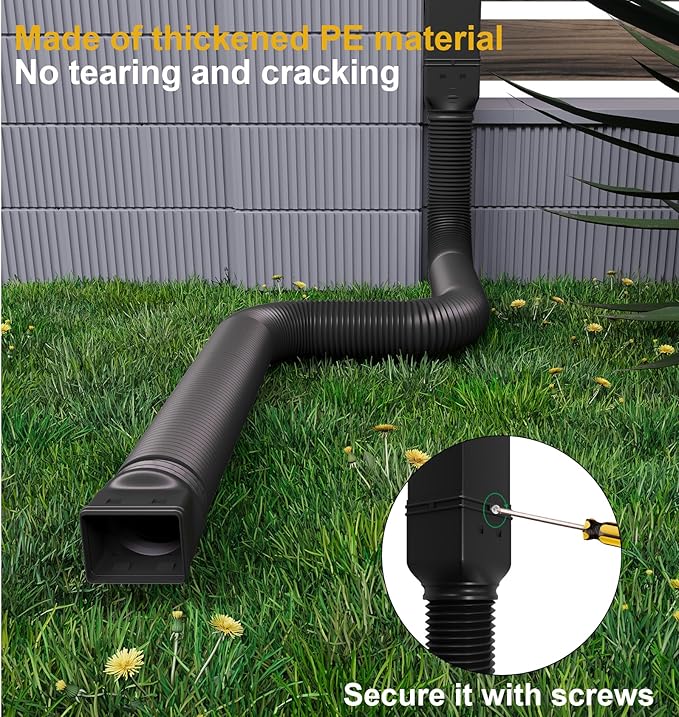 Rain Gutter Downspout Extensions, Downspout Extender for Rainwater Drainage Flexible, Down Spout Drain Extension Pipe and Extendable from 21 to 66 Inches (3 Pack, Black)