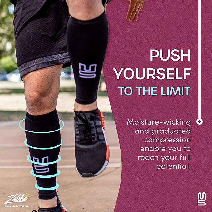 Calf Compression Sleeves - Leg Sleeves for Men and Women - Shin Splint Relief Support Brace Running Flights