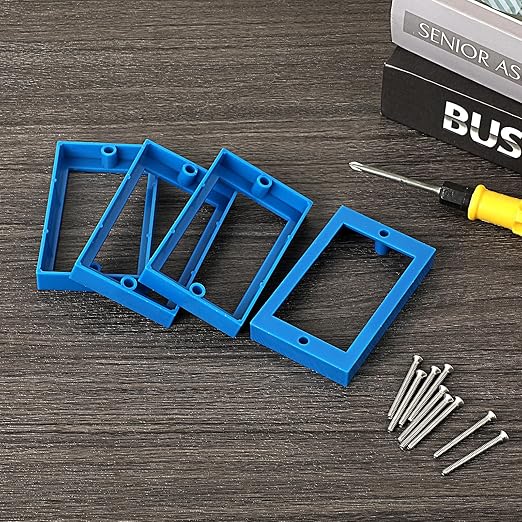 OwnMy 4PCS 1/2" Electrical Outlet Box Extenders, 1 Gang Electric Box Extenders with 8 Screws, Single Gang Receptacle Outlet Extenders for Electrical Box and Power Socket Switch, Blue