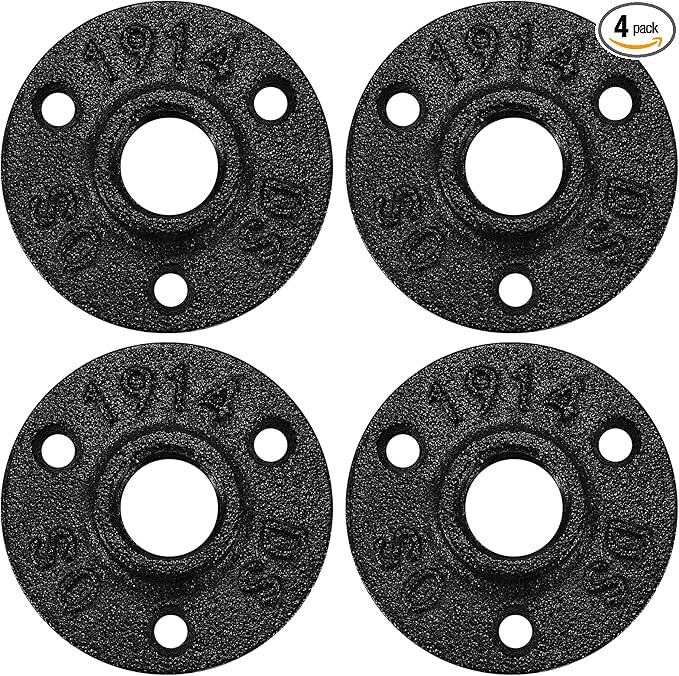 1/2" Antirust Black Floor Flange, Home TZH Malleable iron Pipe Fittings for Industrial vintage style, Flanges with Threaded Hole for DIY Project/Furniture/Shelving Decoration (4, 1/2")