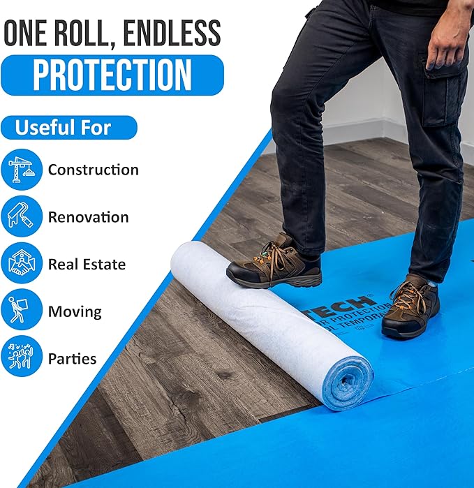 Temporary Floor Protection for Renovation, Painting, Construction - 40" x45', Covers 150 sq ft
