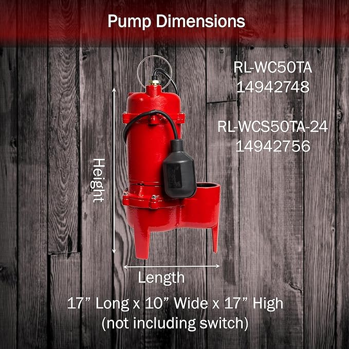 Red Lion RL-WCS50TA-24 1/2 HP 5600 GPH 115-Volt Cast Iron Sewage Pump and 24 x 24-inch Basin System, Red and Black, 14942756
