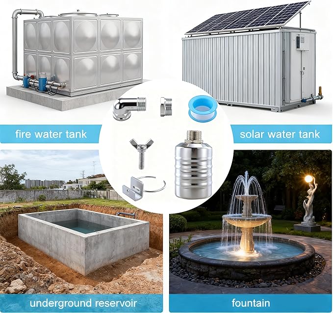 2 pcs Water Float Valves - Stainless Steel Automatic Level Control with 1/2in & 3/4in Connections for Fish Tanks, Swimming Pools, Livestock Water Troughs