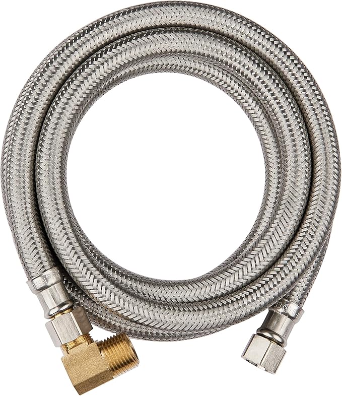 Efield Premium Stainless Steel Dishwasher Hose - 6 FT Length Burst Proof Water Hose stainless Steel 3/8 Werken x 3/8 with Attached 90 Degree Elbow Mip,(HOSE012)